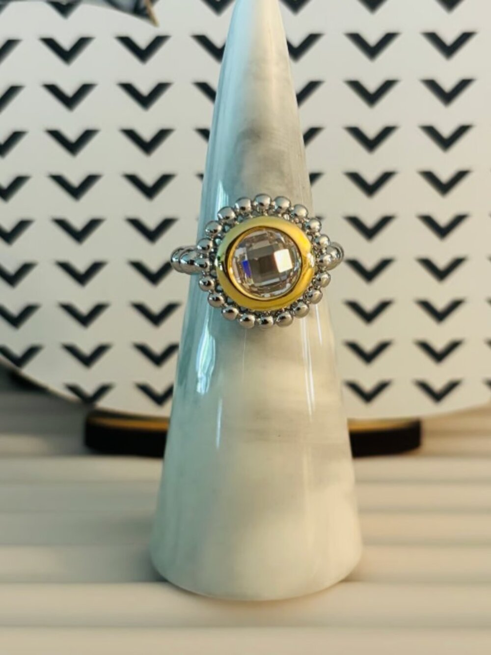 Sparkling Gemstone Ring with Gold and Silver Accents